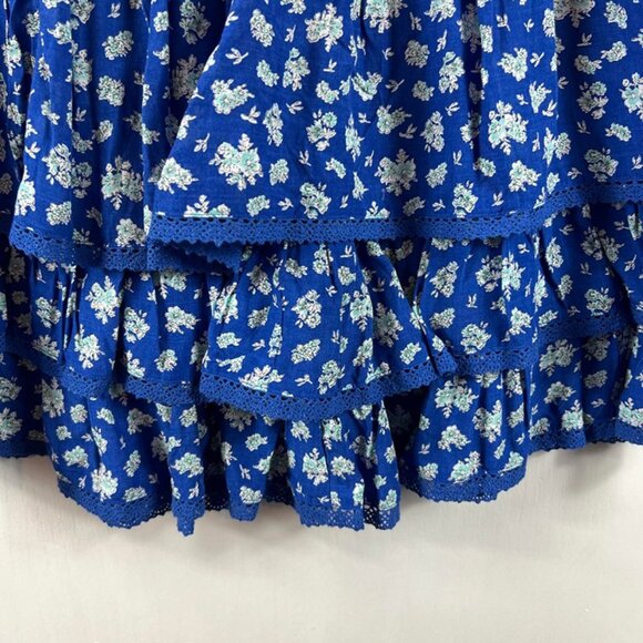 Forever 21 Blue Floral 3-Tier Ruffle Mini Skirt Medium | Lace Trim Rayon - Picture 3 of 6